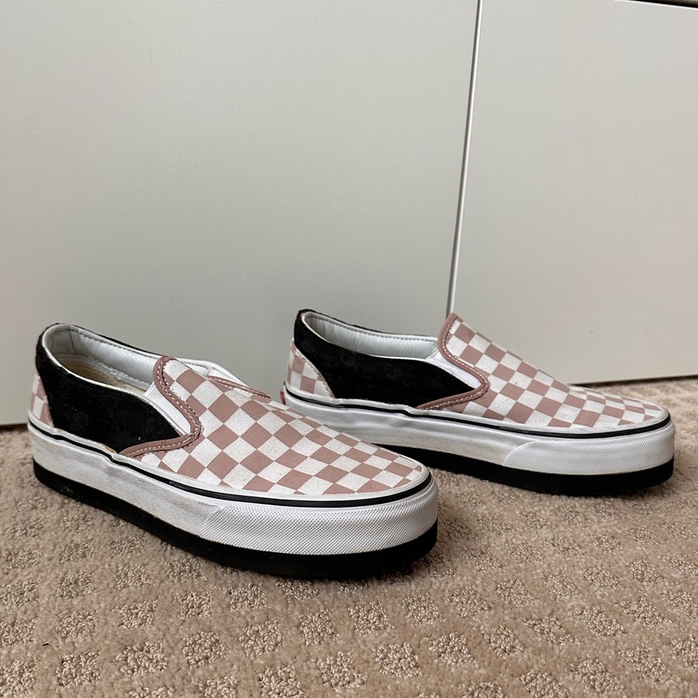 Custom Pink Checkered Platform Gucci Vans